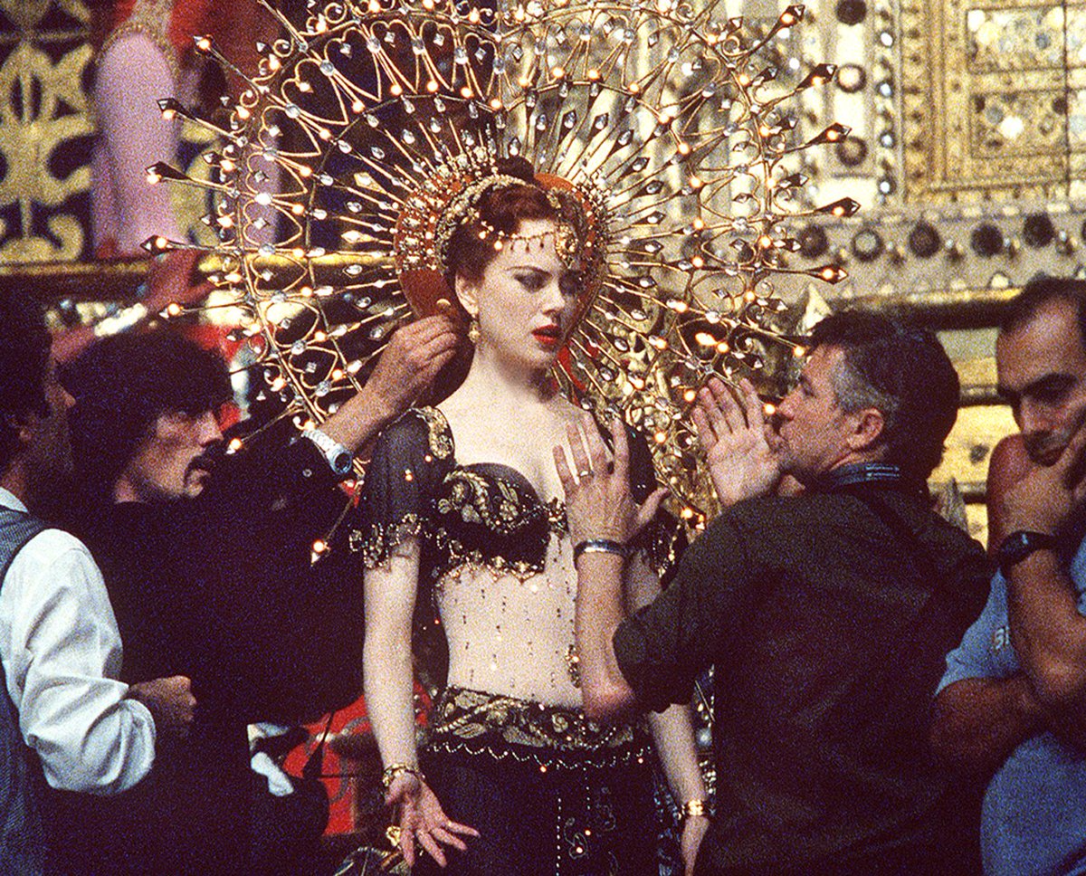 Director Baz Luhrmann and Nicole Kidman on the set of Moulin Rouge!