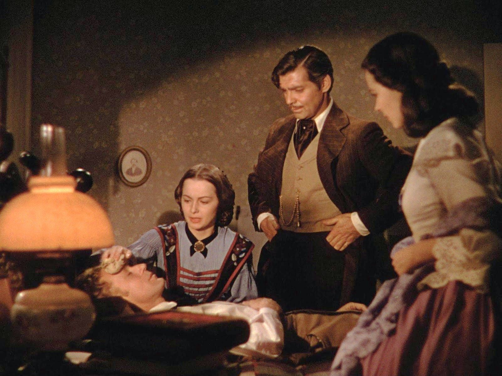 The only scene where all four main players, Clark Gable, Vivien Leigh, Olivia De Havilland and Leslie Howard are featured together.
