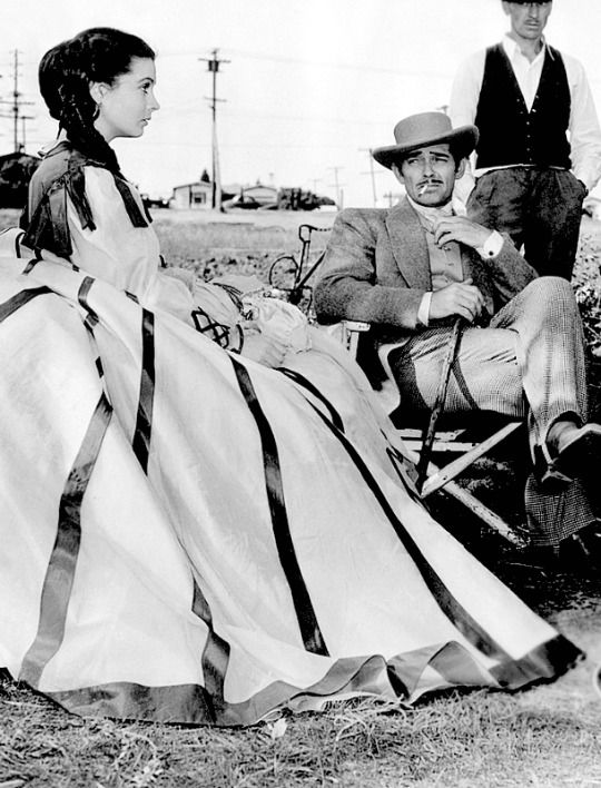 Leigh and Gable on the set of Gone with the Wind, 1939.