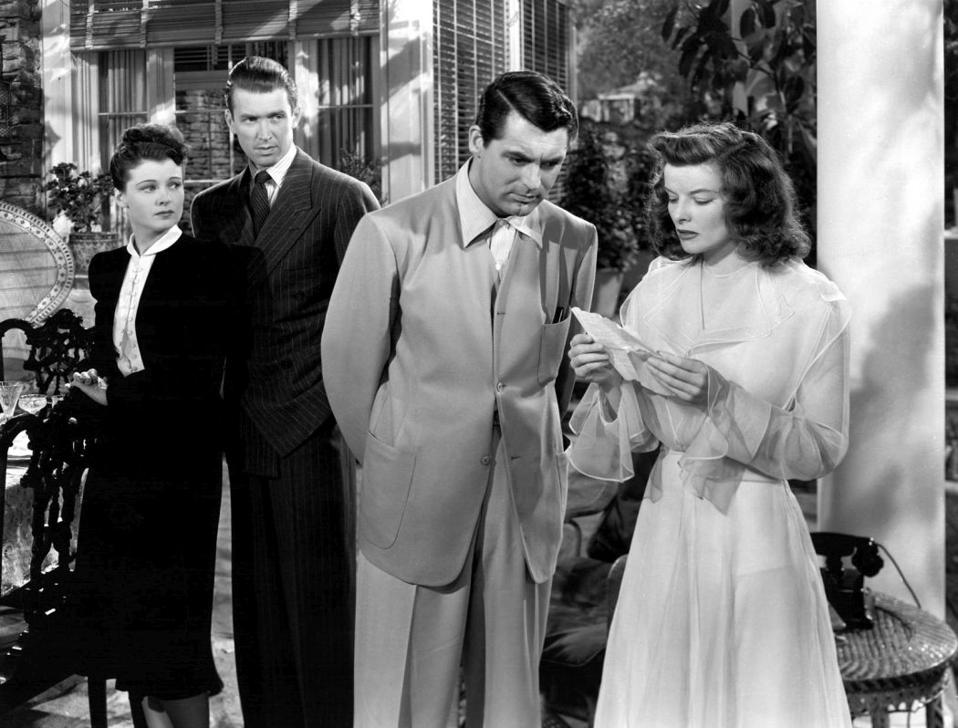 Ruth Hussey, James Stewart, Cary Grant and Katharine Hepburn in a scene from The Philadelphia Story.